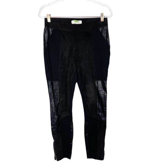 Anthropologie Black Faux Suede Leather Patched Skinny Leg Pants 28 Zip Ankle - Picture 1 of 13